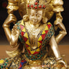 Goddess Lakshmi Brass Idol, Seated On Lotus, Golden Finish with Stone Work 8"