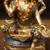 Goddess Lakshmi Brass Idol, Seated On Lotus, Golden Finish with Stone Work 8"