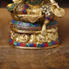 Goddess Lakshmi Brass Idol, Seated On Lotus, Golden Finish with Stone Work 8"