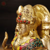 Goddess Lakshmi Brass Idol, Seated On Lotus, Golden Finish with Stone Work 8"