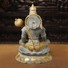 Brass Hanuman Idol, Sitting on a Lotus, White Patina Finish 16"