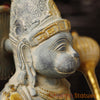 Brass Hanuman Idol, Sitting on a Lotus, White Patina Finish 16"