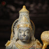 Brass Hanuman Idol, Sitting on a Lotus, White Patina Finish 16"