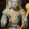 Brass Hanuman Idol, Sitting on a Lotus, White Patina Finish 16"