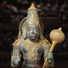 Brass Hanuman Idol, Sitting on a Lotus, White Patina Finish 16"