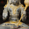 Brass Hanuman Idol, Sitting on a Lotus, White Patina Finish 16"