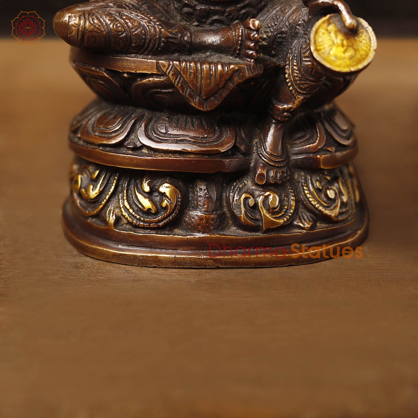 Brass Lakshmi Statue, Sitting on a Pedestal, Copper & Gold Finish 8"