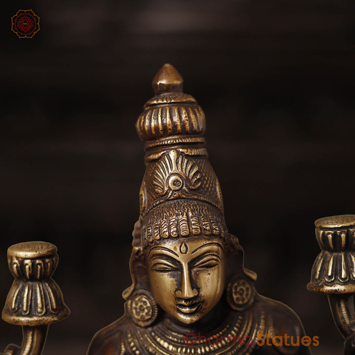 Brass Lakshmi Idol, Sitting on a Lotus Pedastal, Copper Gold Finish, 12"