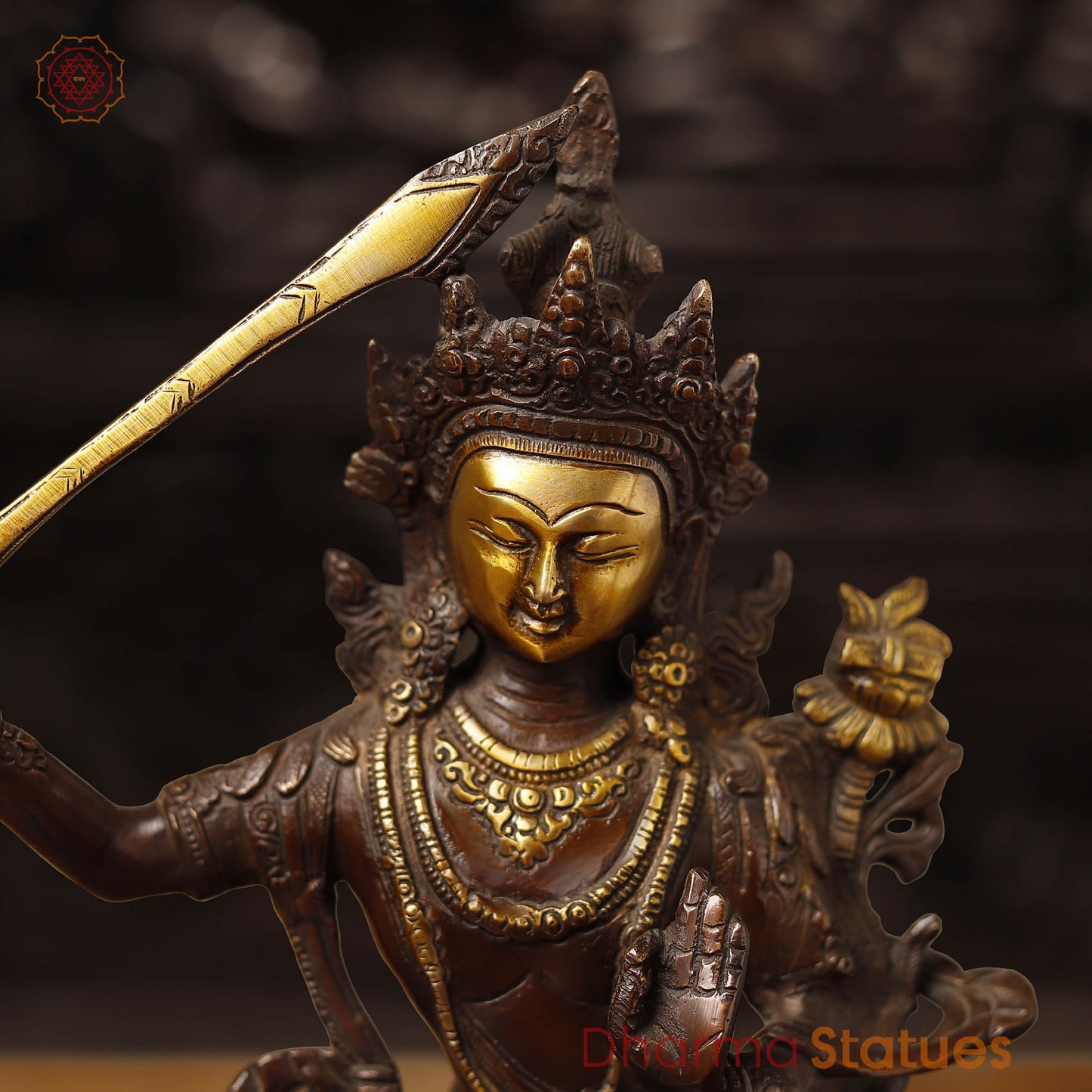 Brass  Manjushree Seated, copper & Gold, 12.5"