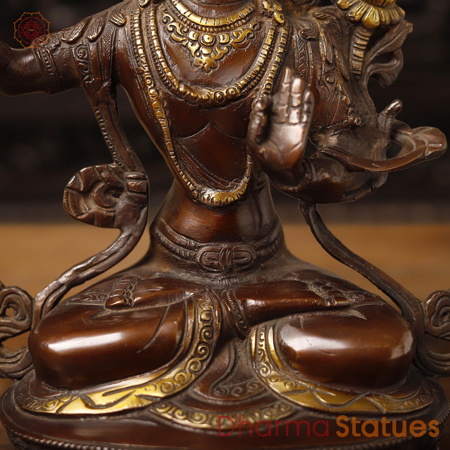 Brass  Manjushree Seated, copper & Gold, 12.5"