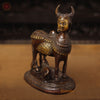 Brass Kamdhenu Cow Idol, Handcrafted Fine Golden with Copper Finish 9"