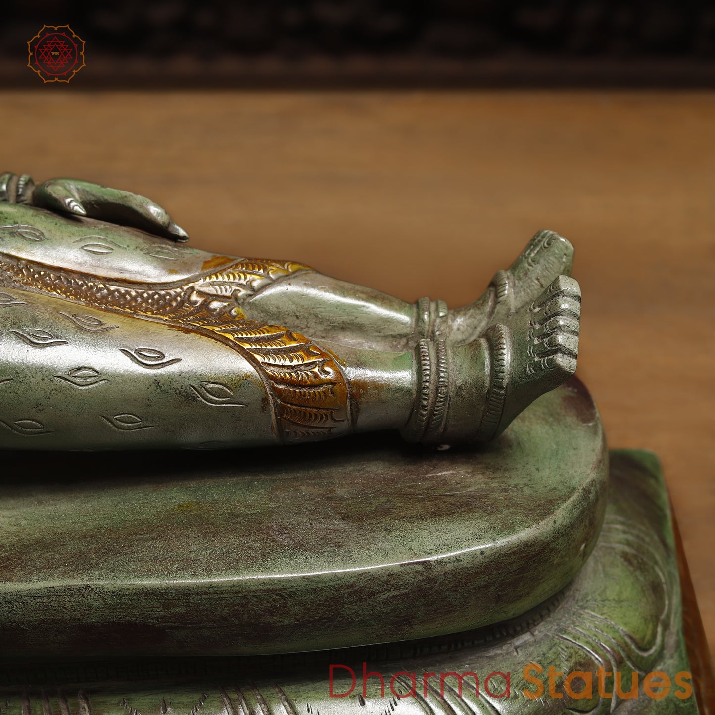Brass Vishapaharna Lord Shiva Resting in Parvati’s Embrace, Green Patina with Golden Finish, 12"