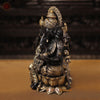 Brass Ganesh Sitting on a Lotus Flower, Black Gold, 12"