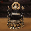 Brass Ganesh Sitting on a Lotus Flower, Black Gold, 12"