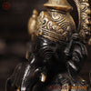 Brass Ganesh Sitting on a Lotus Flower, Black Gold, 12"