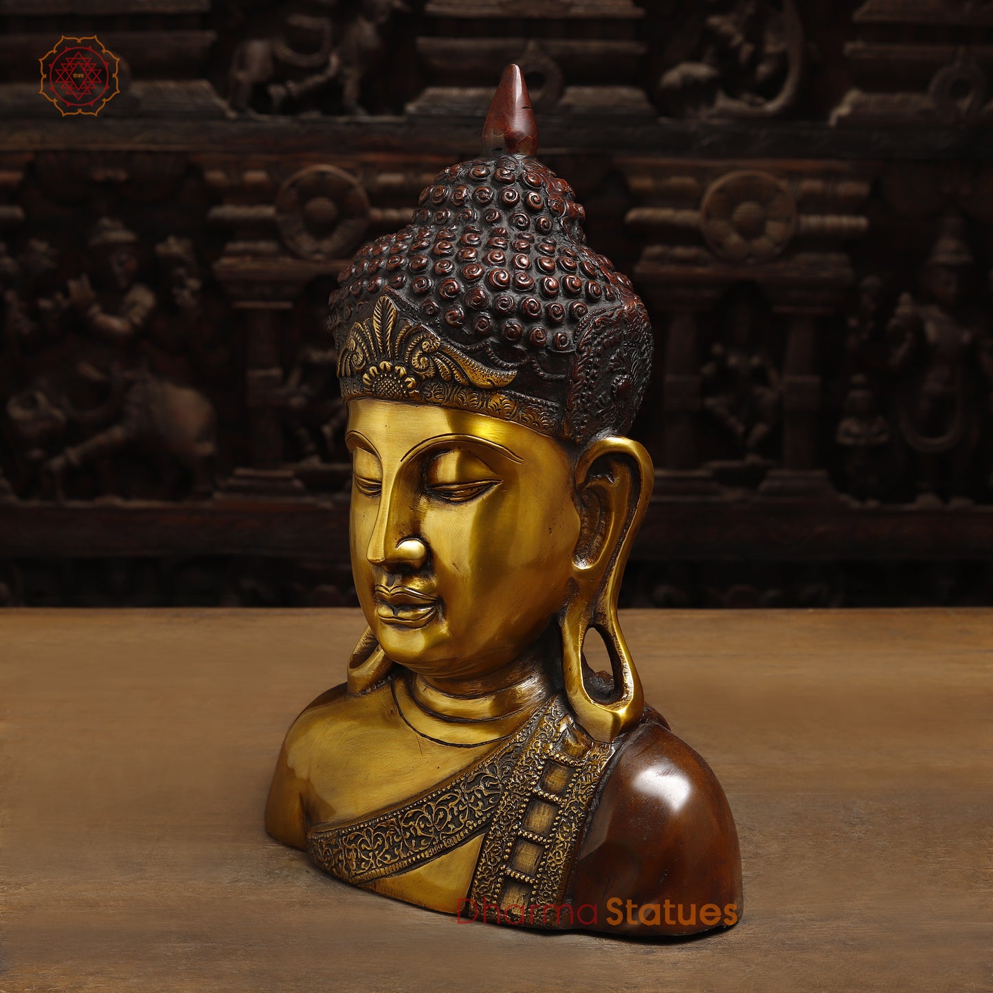 Brass Buddha Statue, Golden & Copper Finish, 14"