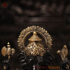 Brass Ganesh Sitting on a Lotus Flower, Black Gold, 12"