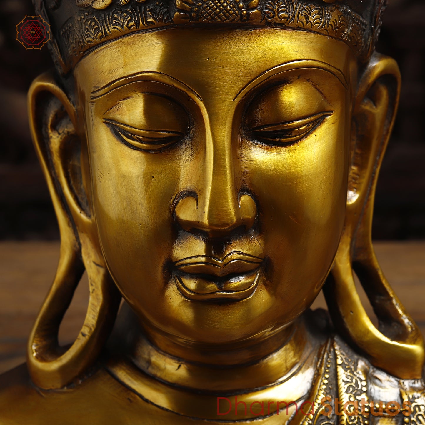 Brass Buddha Statue, Golden & Copper Finish, 14"