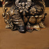 Brass Ganesh Sitting on a Lotus Flower, Black Gold, 12"