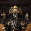 Brass Ganesh Seated on Base, Black & Gold 9"