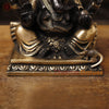 Brass Ganesh Seated on Base, Black & Gold 9"