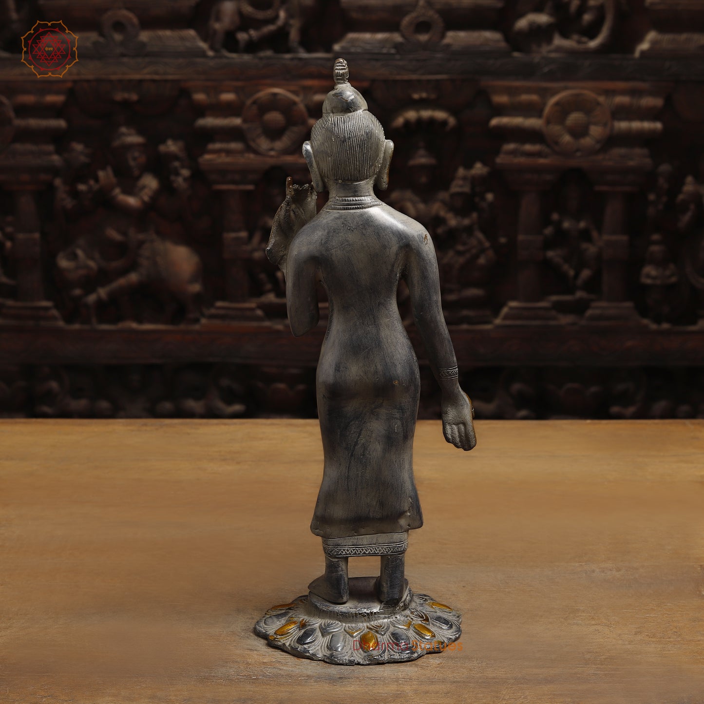 Brass Standing Thai Buddha, Grey & Golden Finish, 14"