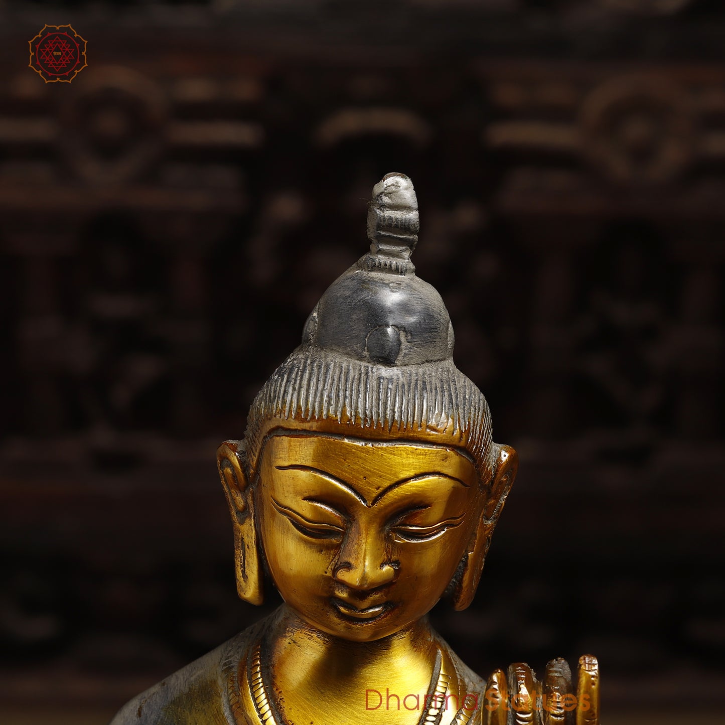 Brass Standing Thai Buddha, Grey & Golden Finish, 14"