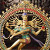 Brass Natraj Statue, Artistic Masterpiece, Fine Golden Finish with Stone Inlay 37"