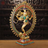 Brass Natraj Statue, Artistic Masterpiece, Fine Golden Finish with Stone Inlay 37"