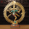 Brass Natraj Statue, Artistic Masterpiece, Fine Golden Finish with Stone Inlay 37"