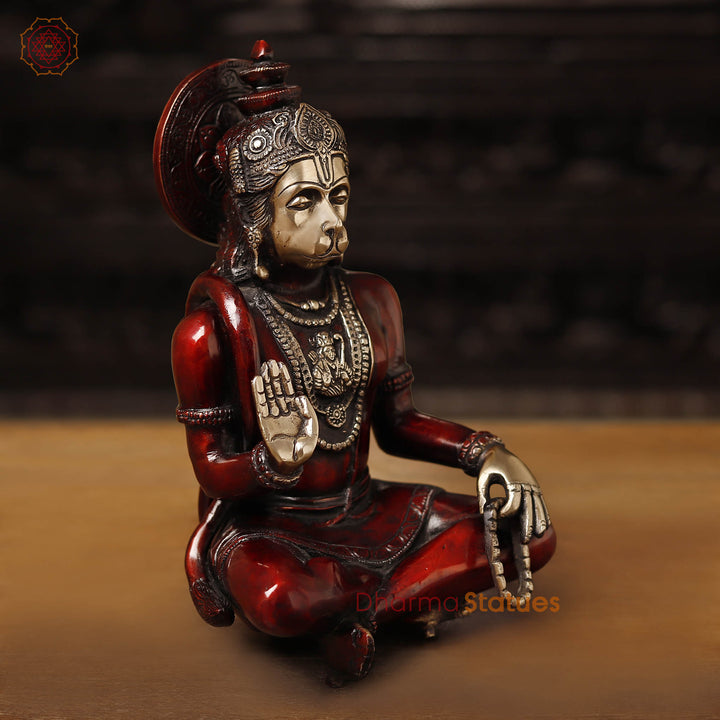 Brass Hanuman, Hanuman Ji is Sitting on a Earth. 11"