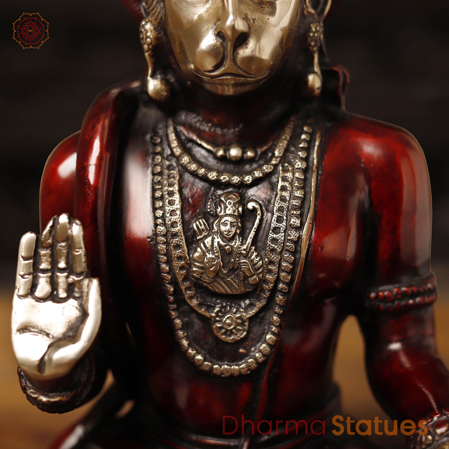 Brass Hanuman Statue, Seated on a Blessing Posture 11"