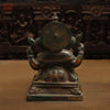 Brass Ganesh in Blessing Posture, Rustic Green Finish with Golden Accent, 11"