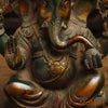 Brass Ganesh in Blessing Posture, Rustic Green Finish with Golden Accent, 11"