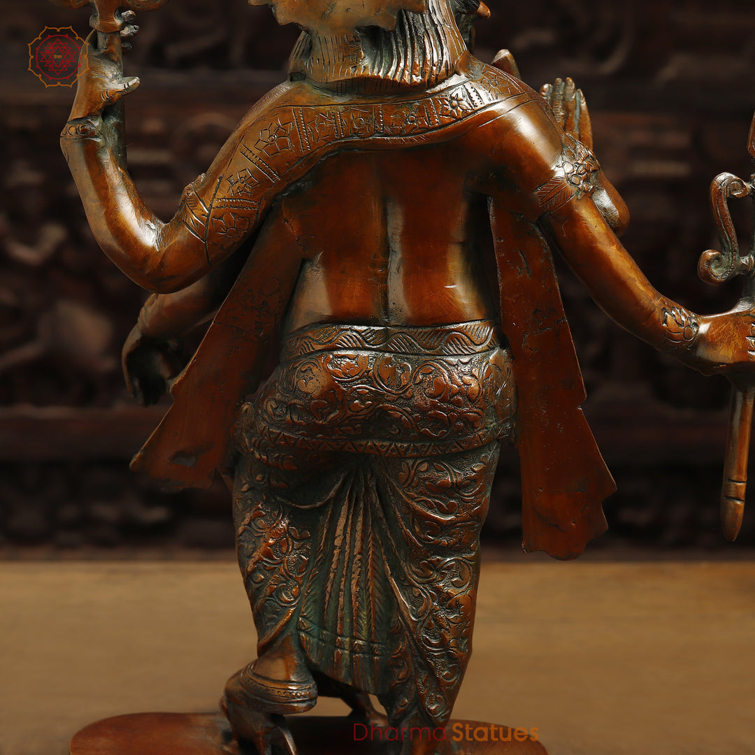 Brass Ganesh Standing on Pedestal, Copper Finish, 19"