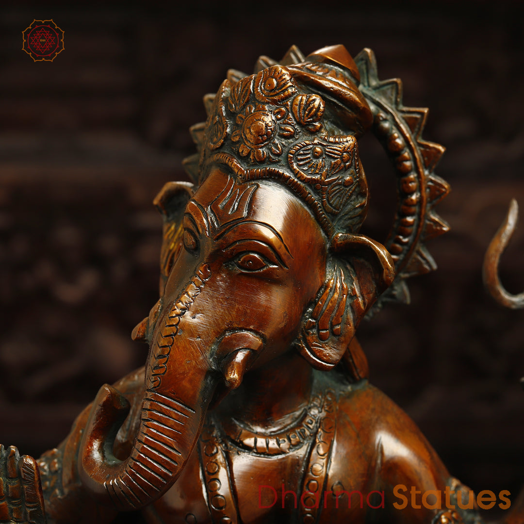 Brass Ganesh Standing on Pedestal, Copper Finish, 19"