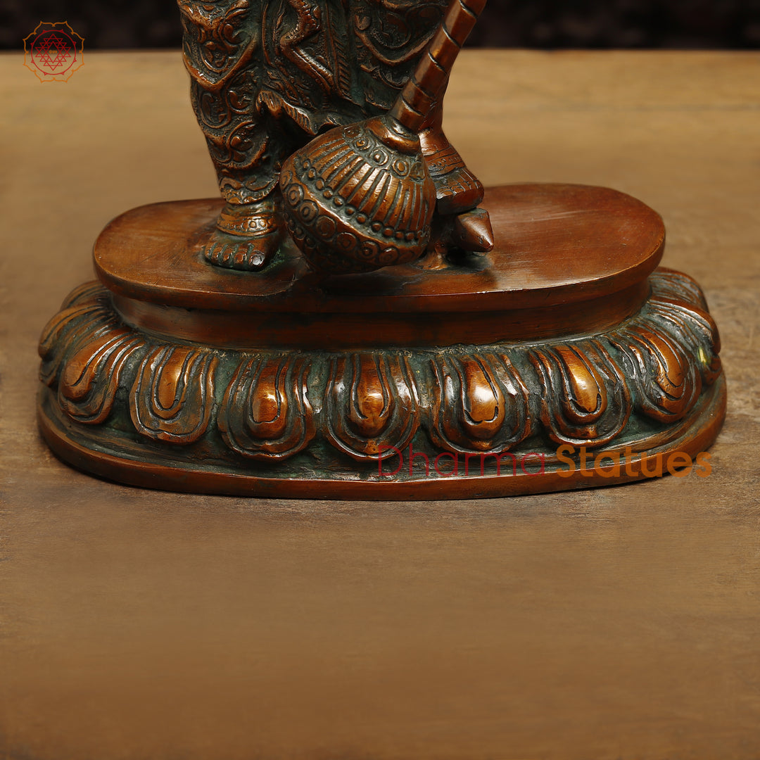 Brass Ganesh Standing on Pedestal, Copper Finish, 19"