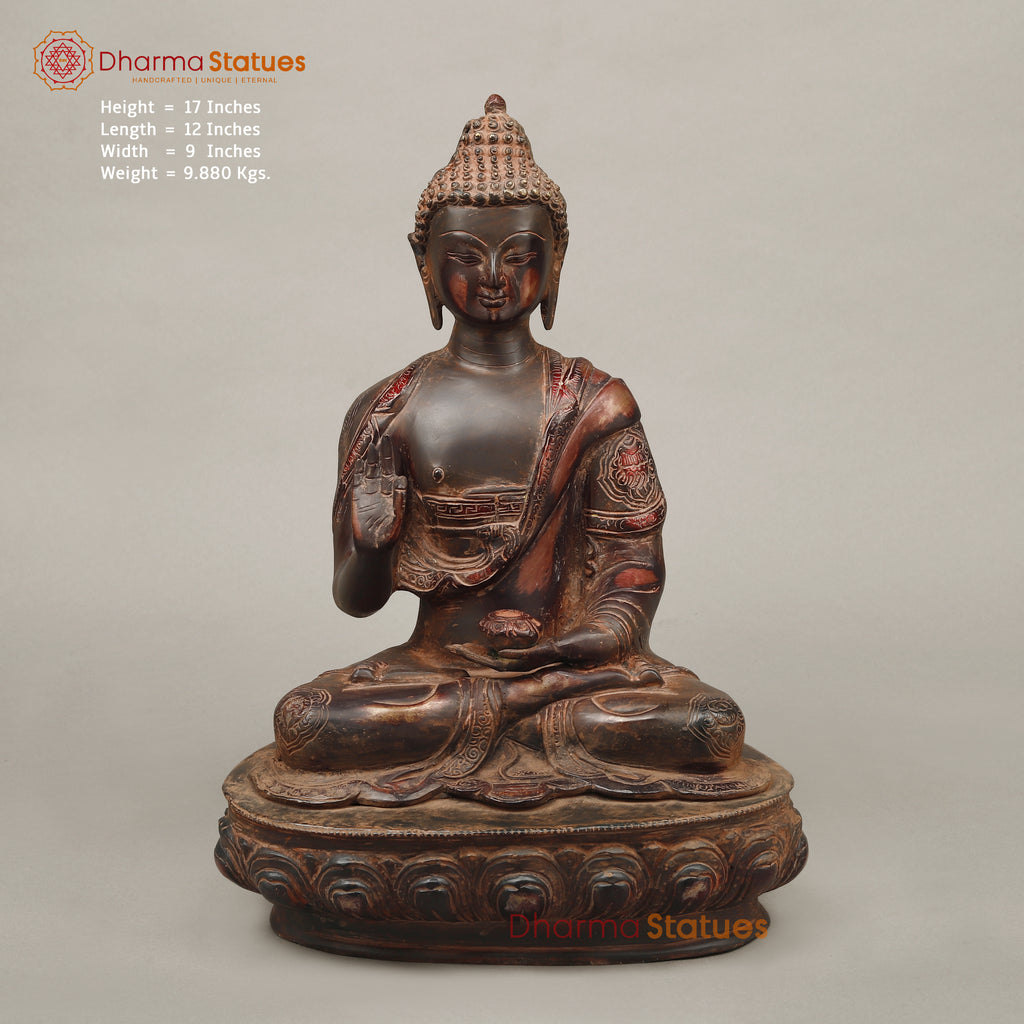 Brass Buddha seated in Blessing Posture, Copper Rustic Finish, 17"