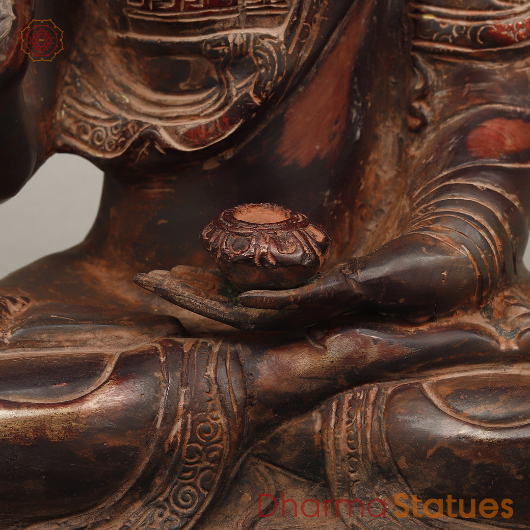 Brass Buddha seated in Blessing Posture, Copper Rustic Finish, 17"