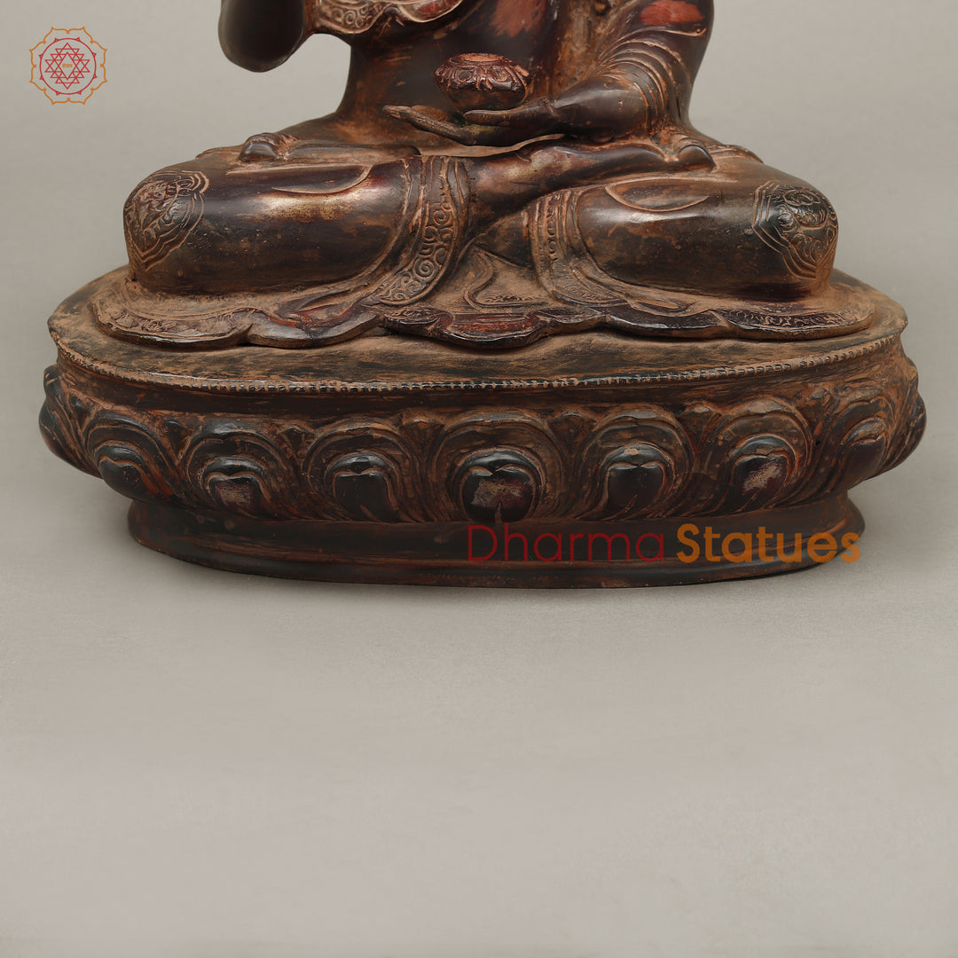 Brass Buddha seated in Blessing Posture, Copper Rustic Finish, 17"