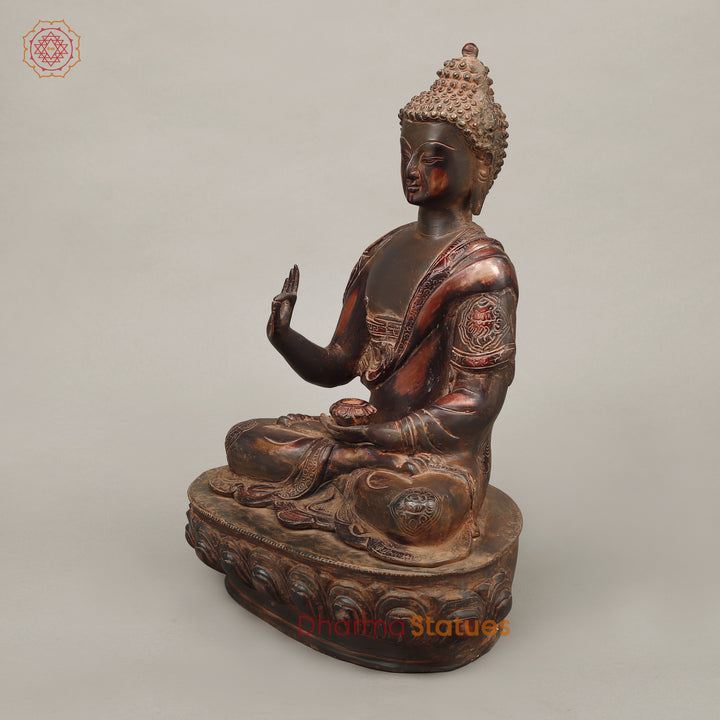 Brass Buddha seated in Blessing Posture, Copper Rustic Finish, 17"