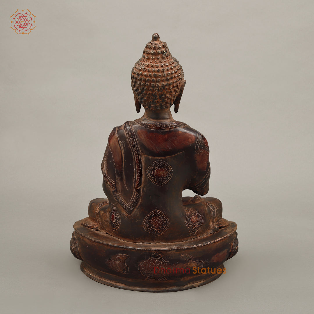 Brass Buddha seated in Blessing Posture, Copper Rustic Finish, 17"