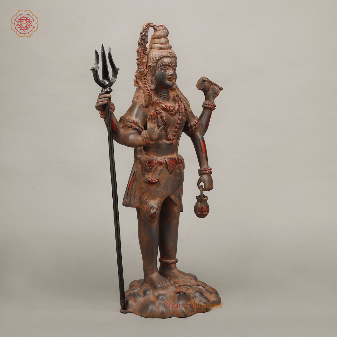 Brass Shiva with Trishul, Copper Rustic Finish, 23"