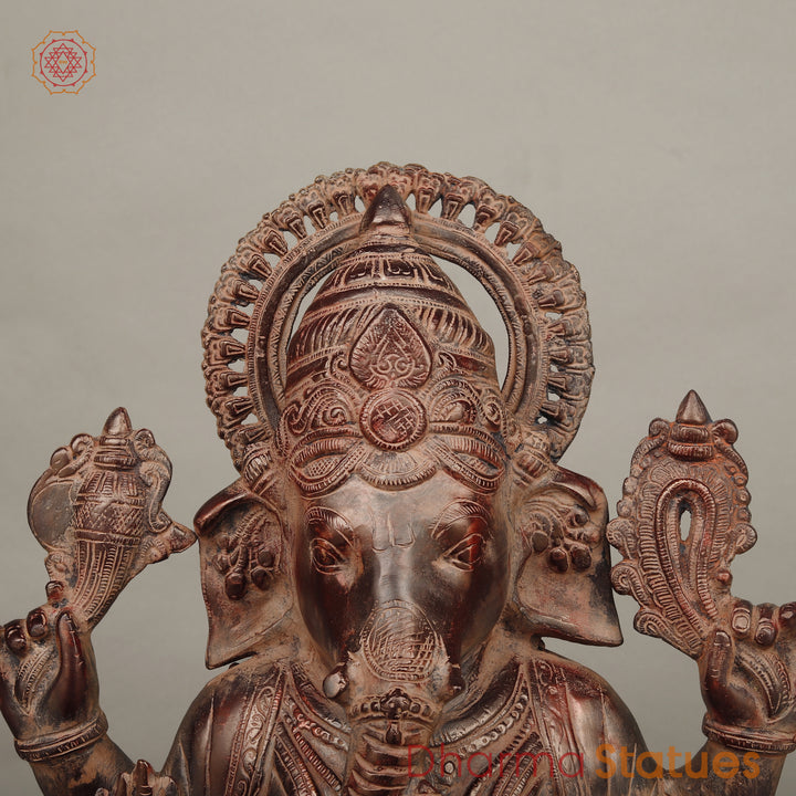 Brass Ganesh seated in Blessing Posture, Rustic Copper Finish 22.5"