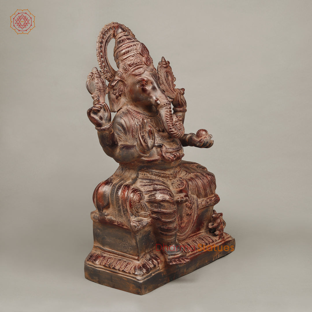 Brass Ganesh seated in Blessing Posture, Rustic Copper Finish 22.5"