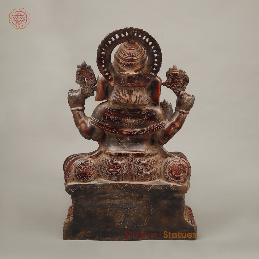 Brass Ganesh seated in Blessing Posture, Rustic Copper Finish 22.5"