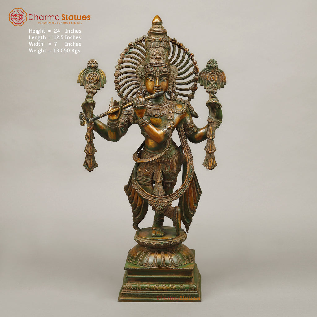 Brass Venugopal Krishna, Green Chola Finish 24"