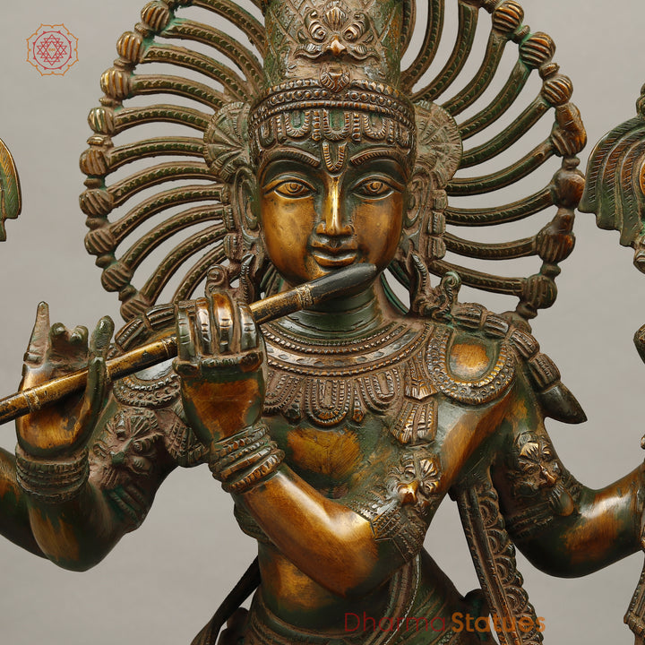 Brass Venugopal Krishna, Green Chola Finish 24"