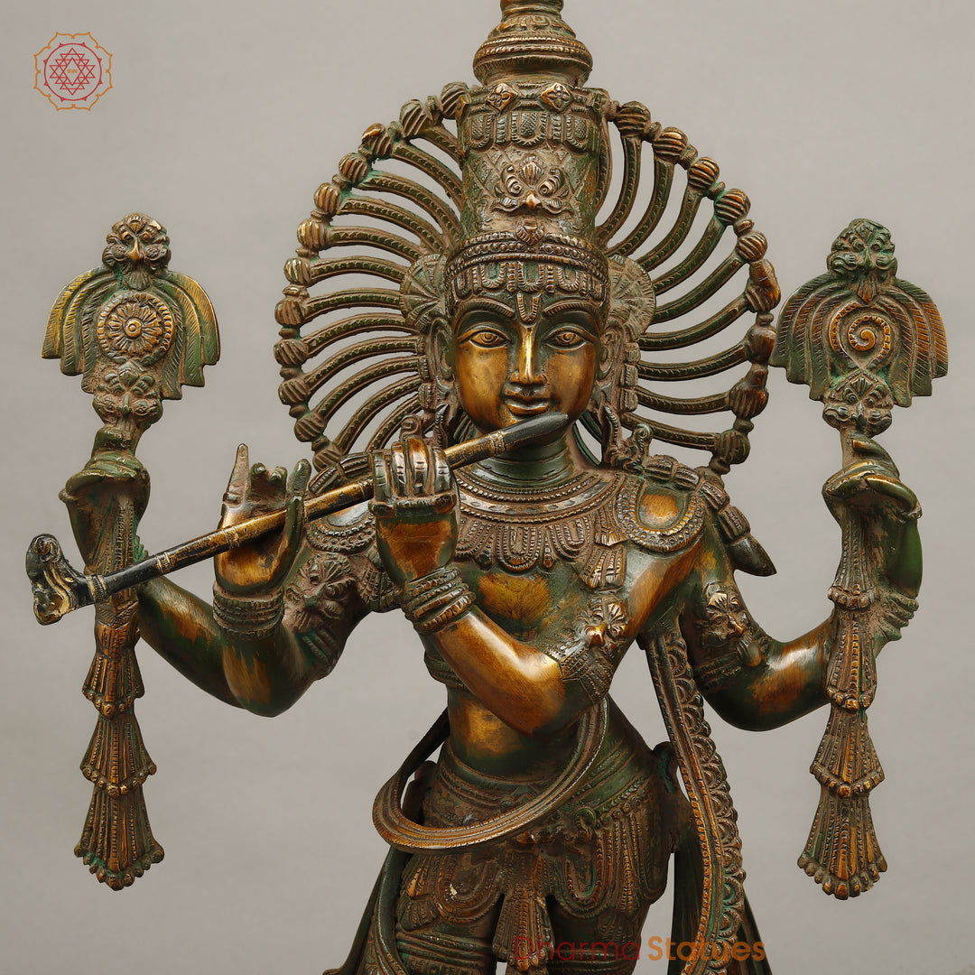 Brass Venugopal Krishna, Green Chola Finish 24"