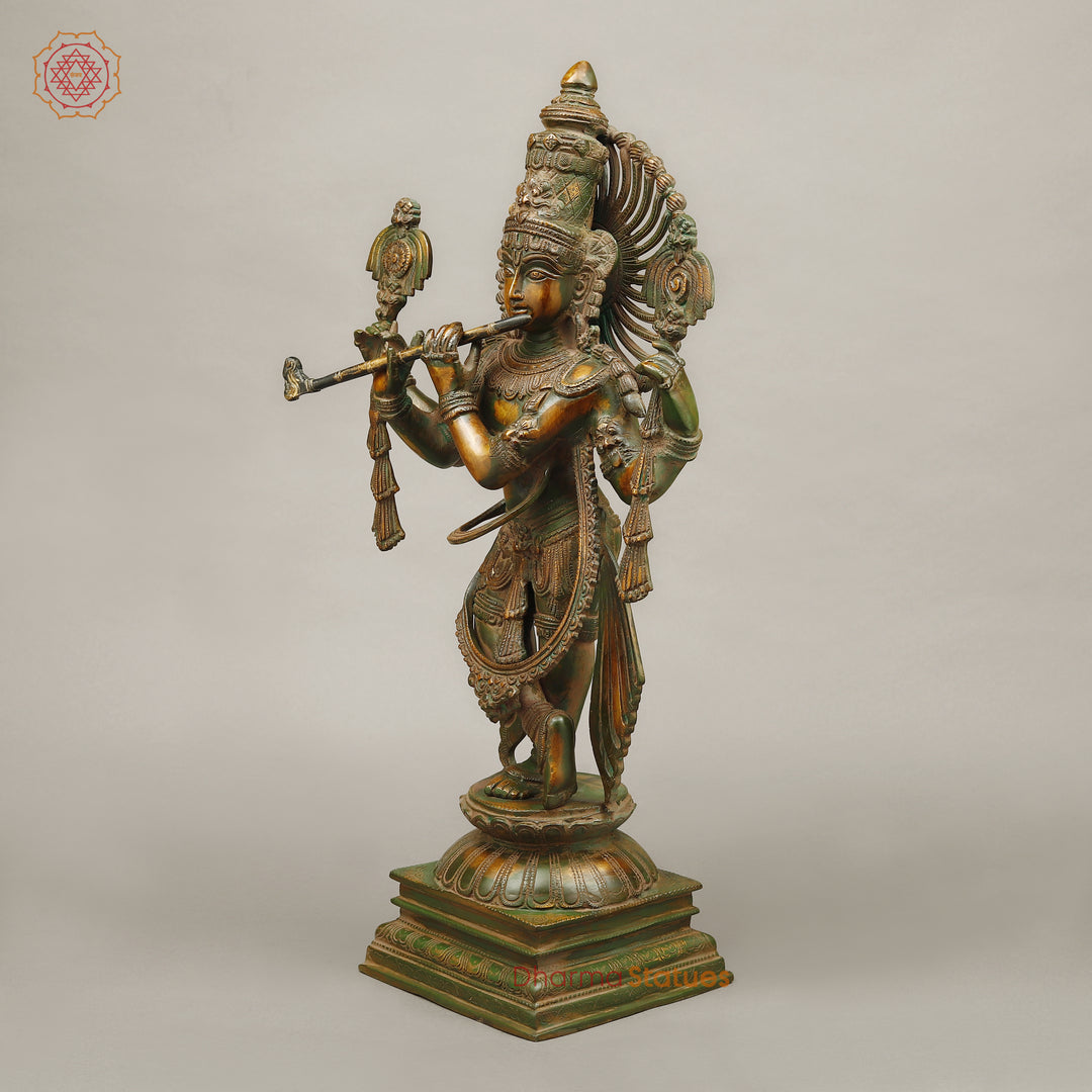 Brass Venugopal Krishna, Green Chola Finish 24"